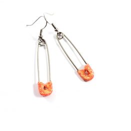 Orange Glittery Safety Pin Earrings by Wilde Designs