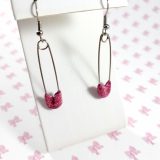 Glittery Pink Safety Pin Earrings by Wilde Designs