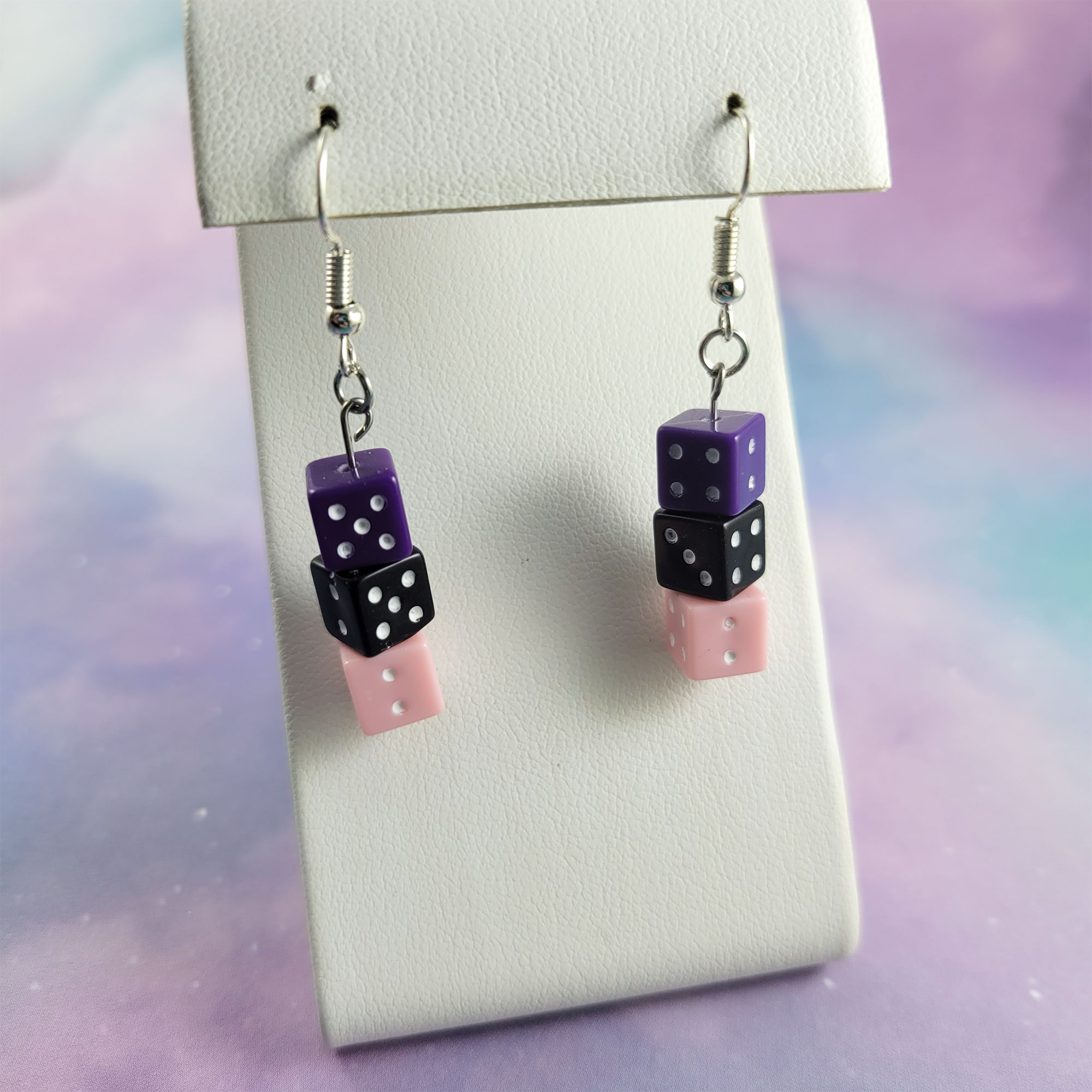 Purple, Black, and Soft Pink Gamer Gear Earrings by Wilde Designs