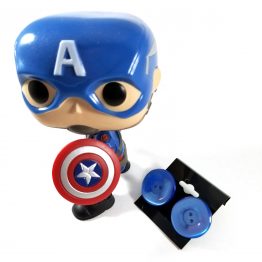 Captain America with Blue Button Earrings