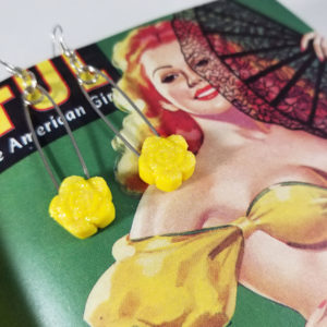 Glittery Rose Safety Pin Earrings by Wilde Designs in yellow