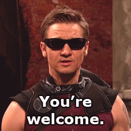 Hawkeye saying "You're welcome"
