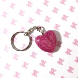 Glittery Magenta Heart Resin Keychain by Wilde Designs