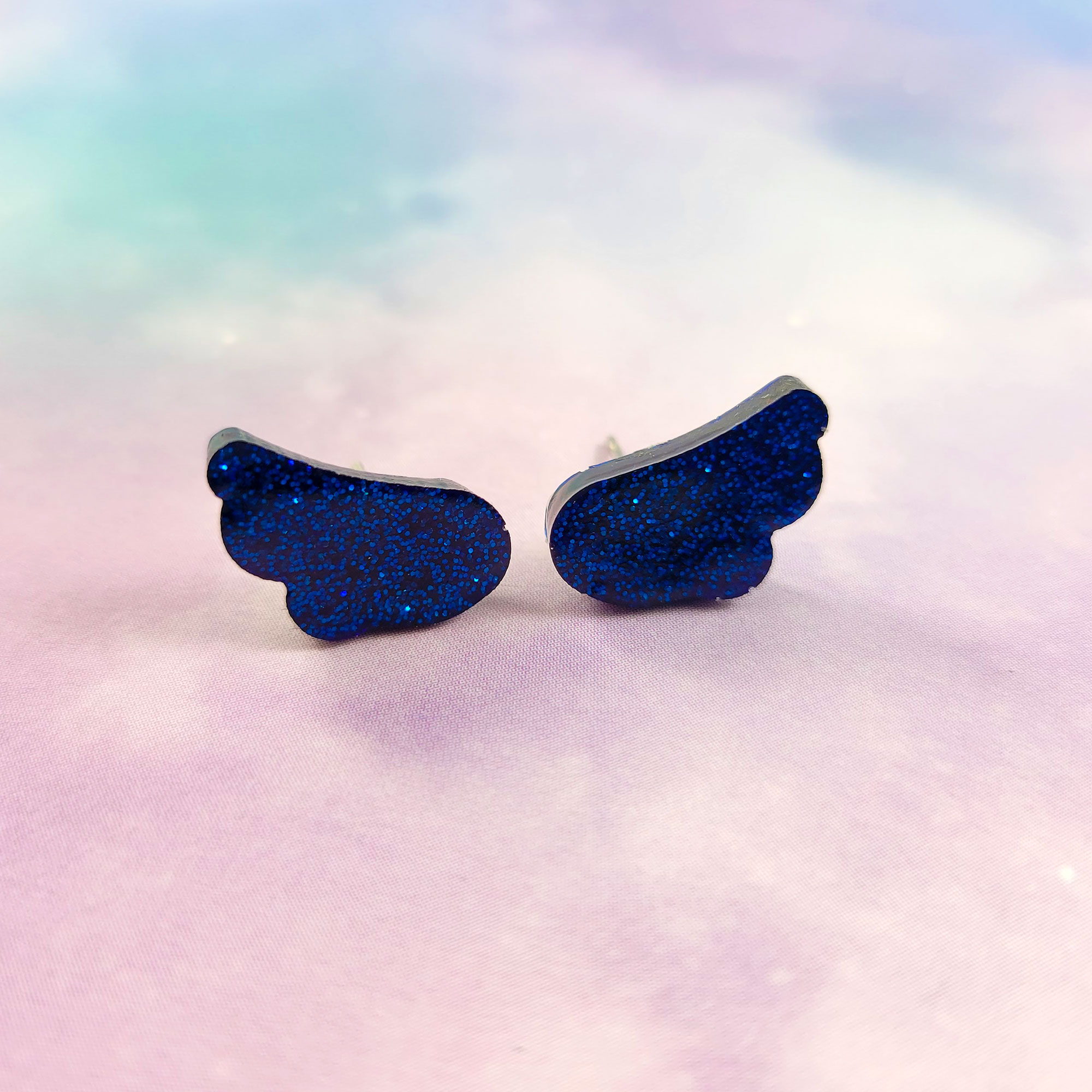Cherub Angel Wing Earrings in Glittery Blue by Wilde Designs
