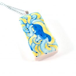 Psychedelic Lady Hand Drawn Necklace in Cool Colors by Wilde Designs