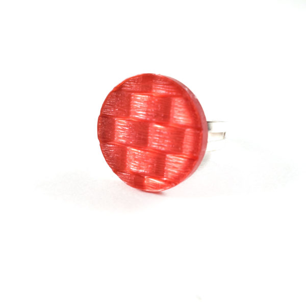 Red Basketweave Button Ring by Wilde Designs