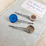 Tan and Blue Button Bobby Pin Set by Wilde Designs