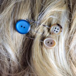 Tan and Blue Button Bobby Pin Set by Wilde Designs