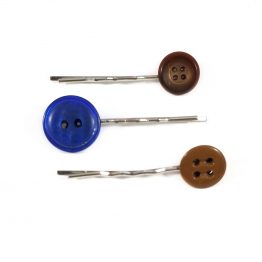 Chocolate and Blue Button Bobby Pin Set by Wilde Designs