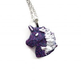 Pastel Goth Unicorn Necklace in Purple and Silver by Wilde Designs