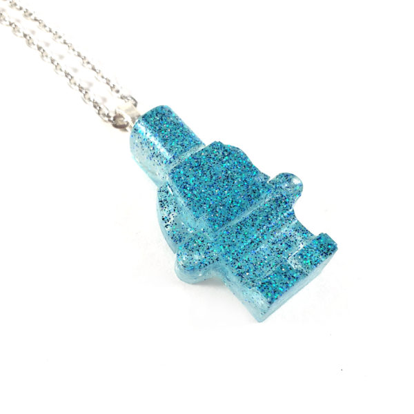 Glittery Blue Block Figure Necklace by Wilde Designs