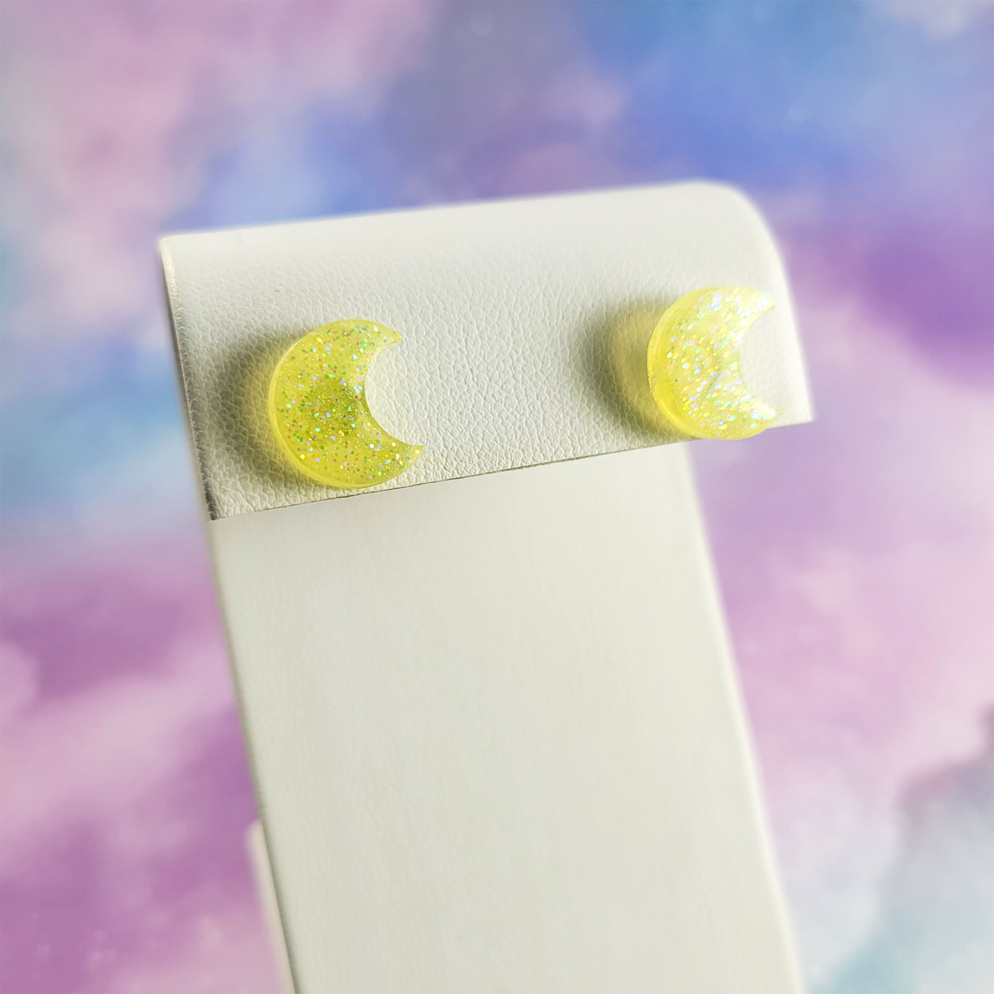 Neon Yellow Crescent Moon Earrings by Wilde Designs