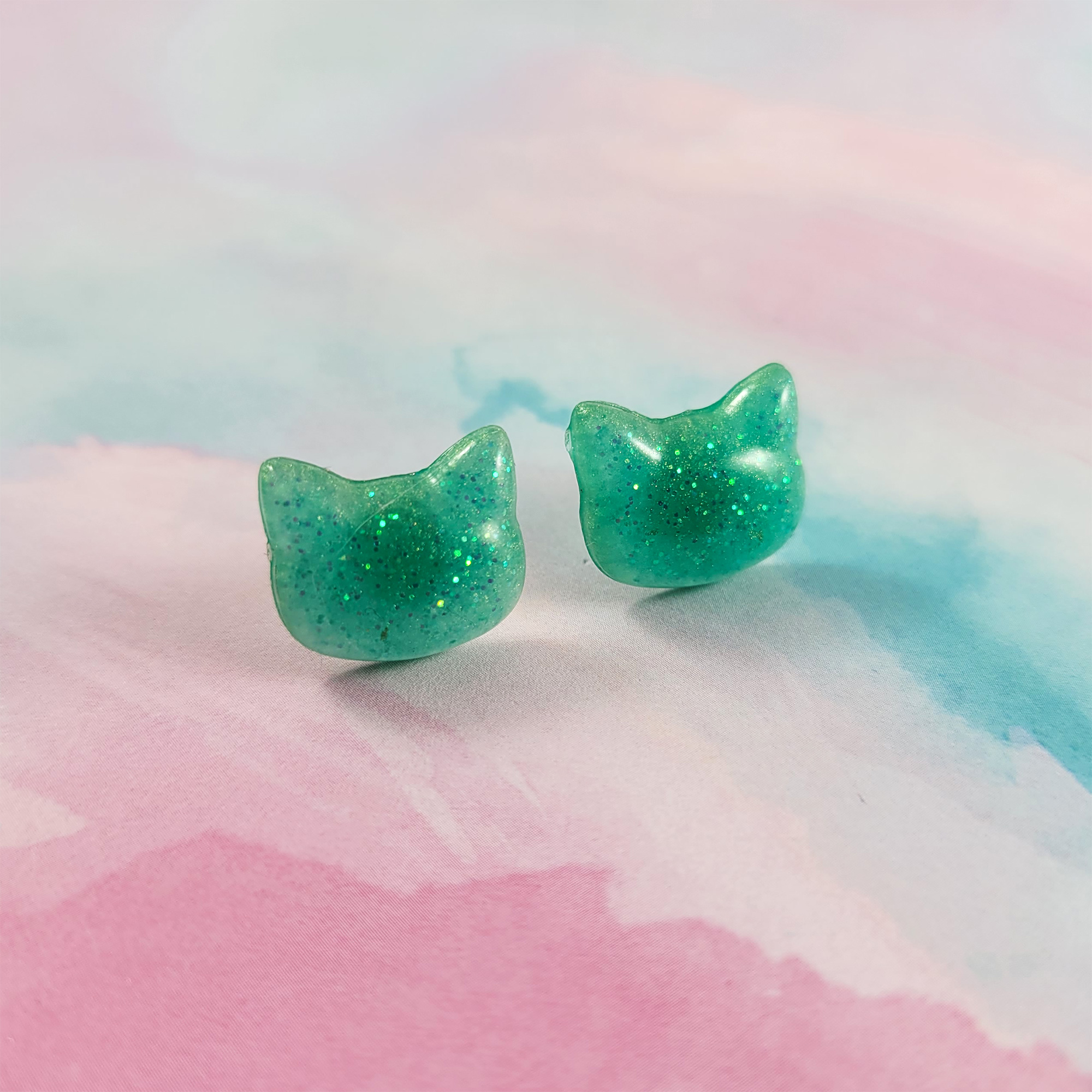 Teal Pretty Kitty Earrings by Wilde Designs