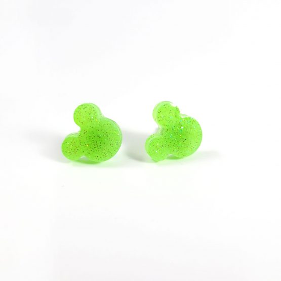 Glittery Neon Green Classic Cartoon Mouse Earrings by Wilde Designs