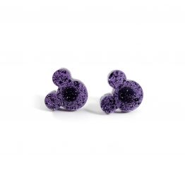 Purple Glitter Classic Cartoon Mouse Earrings by Wilde Designs