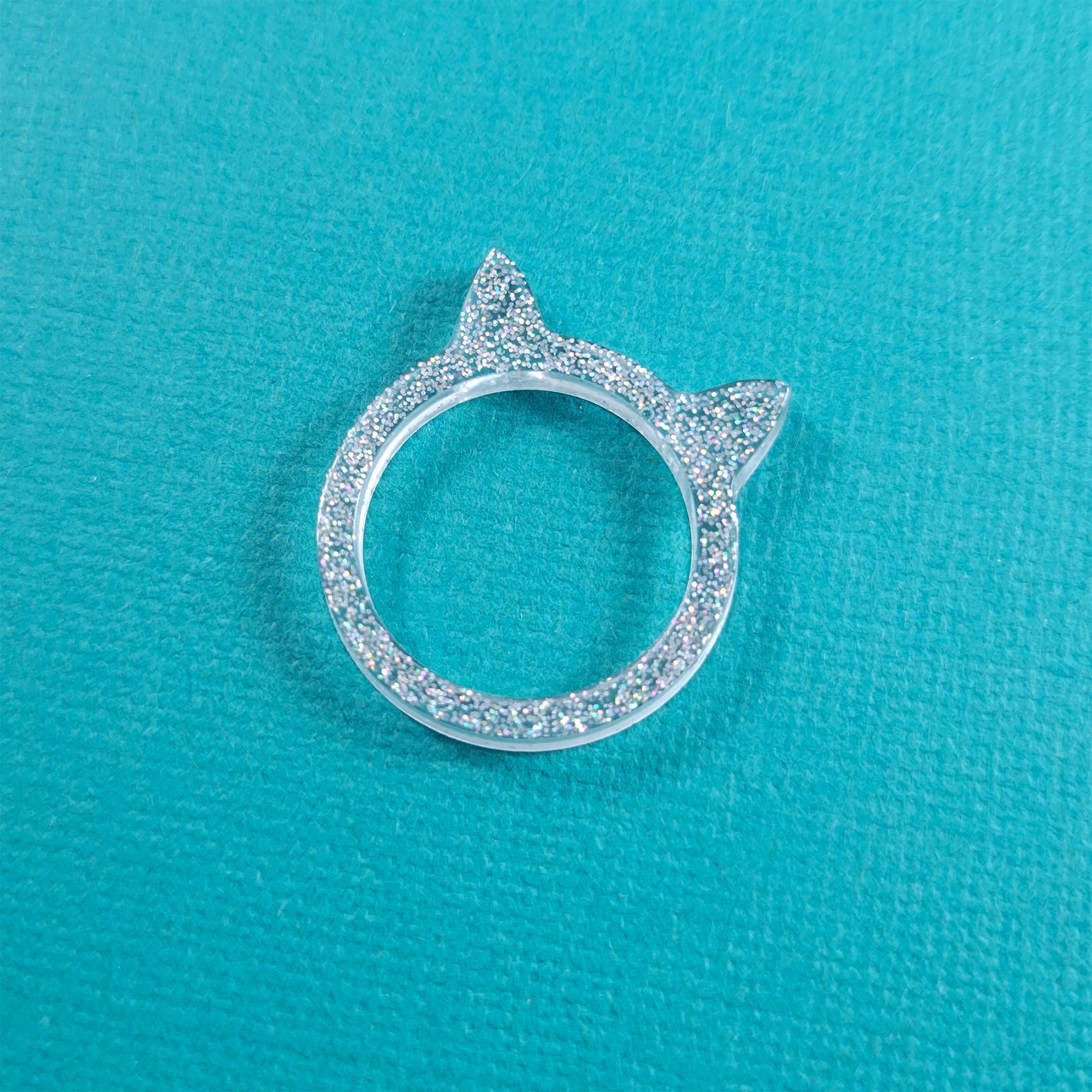 Silver Holo Kawaii Kitty Ring by Wilde Designs