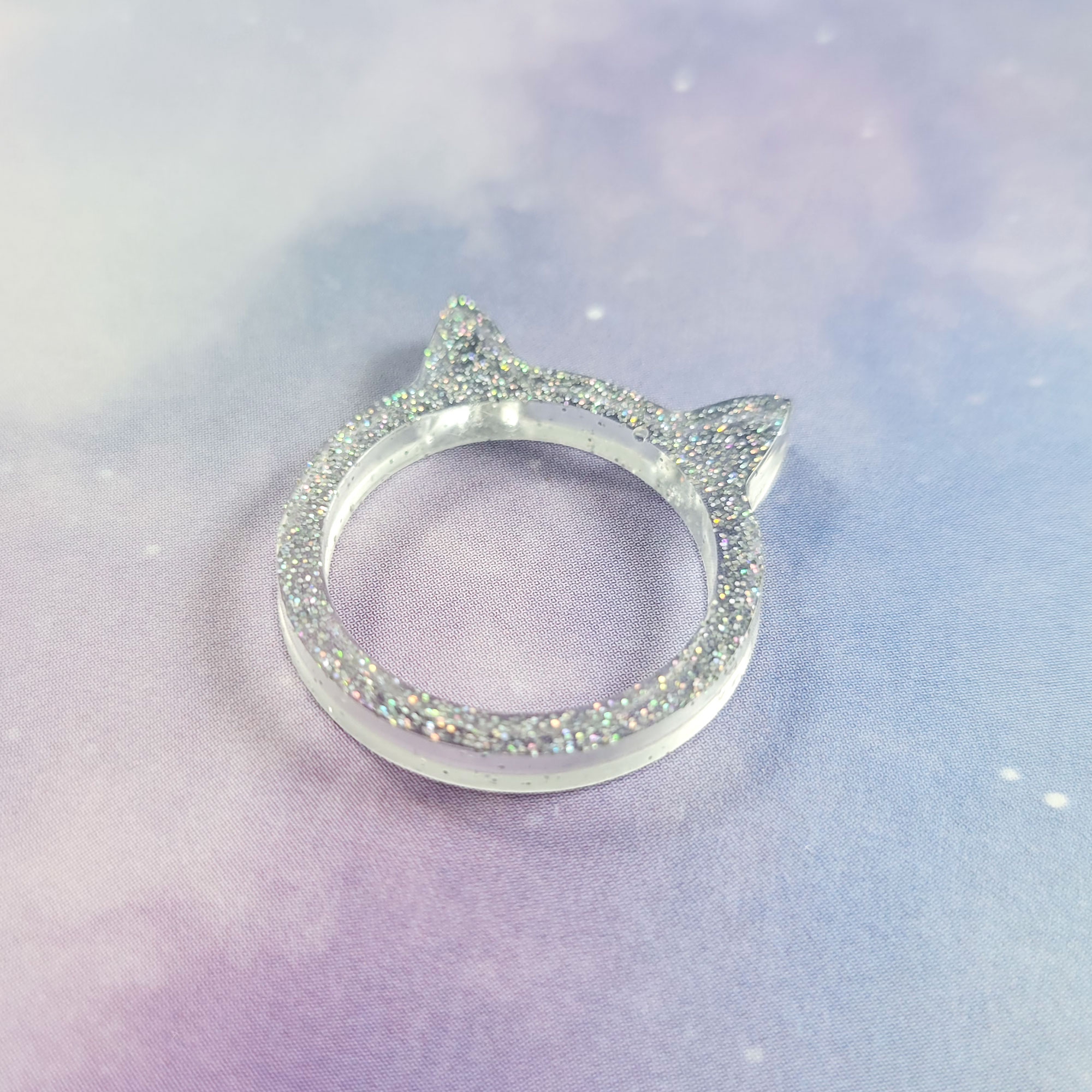 Silver Holo Kawaii Kitty Ring by Wilde Designs