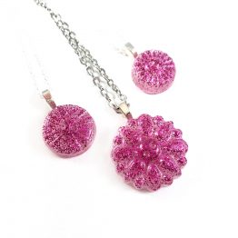 Glittery Magenta Button Necklaces by Wilde Designs