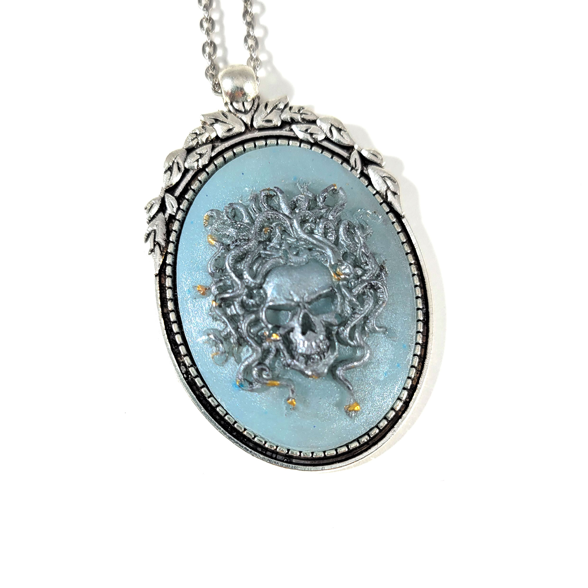 Glow in the Dark Blue Medusa's Stare Cameo Necklace by Wilde Designs