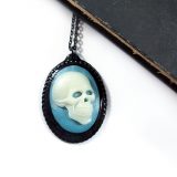 Teal and White Death's Head Cameo by Wilde Designs