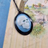 Teal and White Death's Head Cameo by Wilde Designs