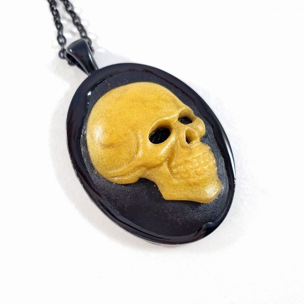 Gold Death's Head Cameo Necklace by Wilde Designs