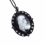 Death Becomes Her Cameo Necklace in Purple & White by Wilde Designs