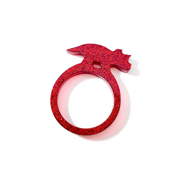 Glittery Red Triceratops Ring by Wilde Designs