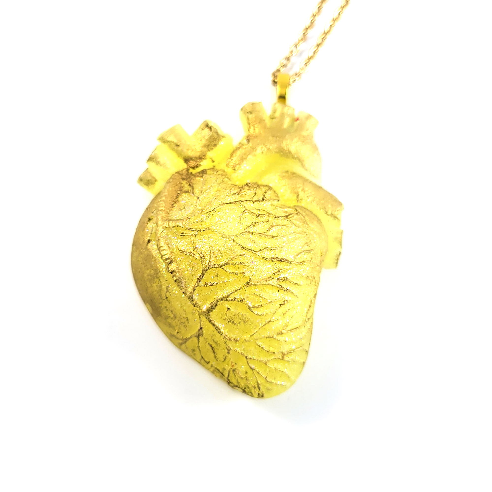 Neon Yellow Skip a Beat Anatomical Heart Necklace by Wilde Designs