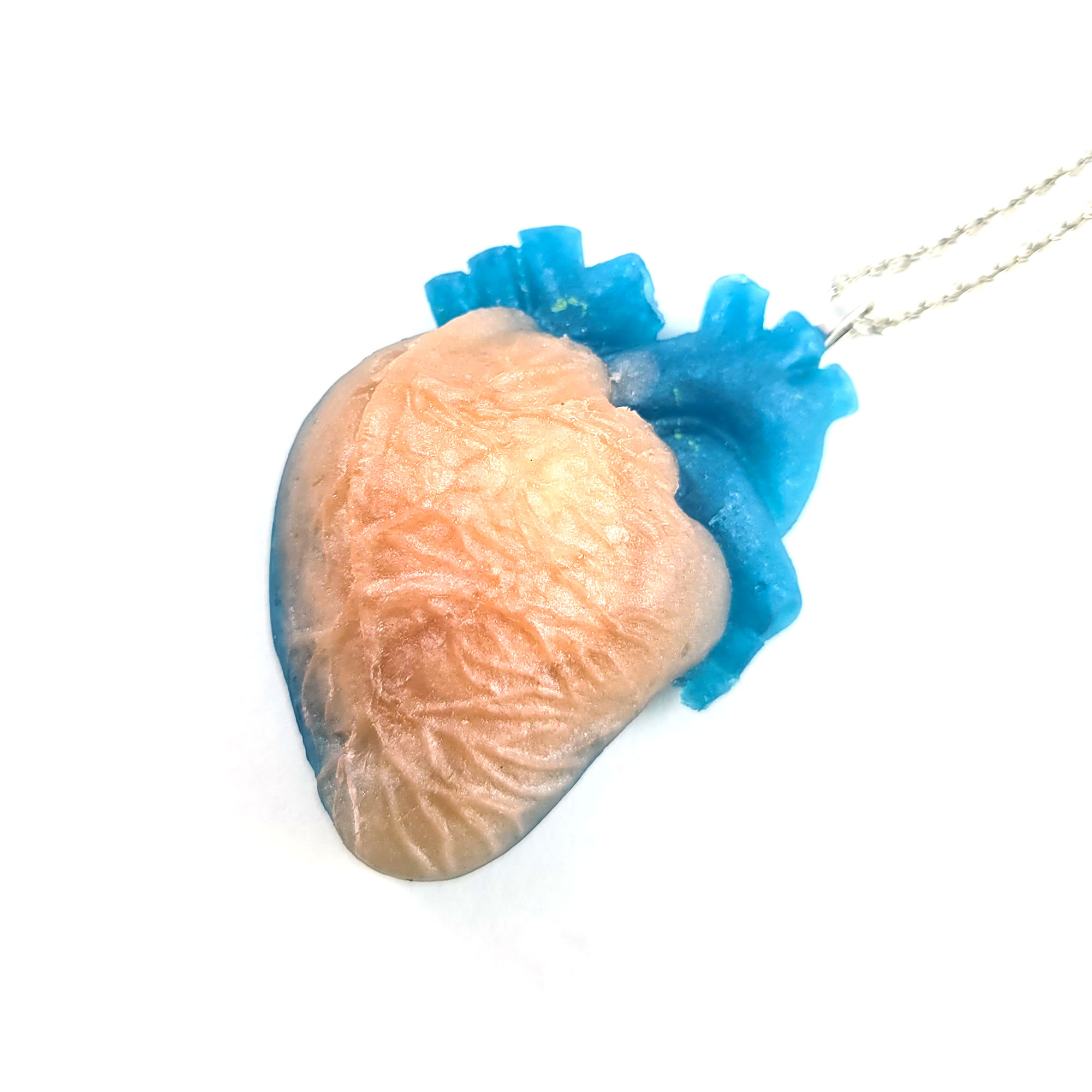 Skip a Beat Anatomical Heart Necklace in Peach & Blue by Wilde Designs