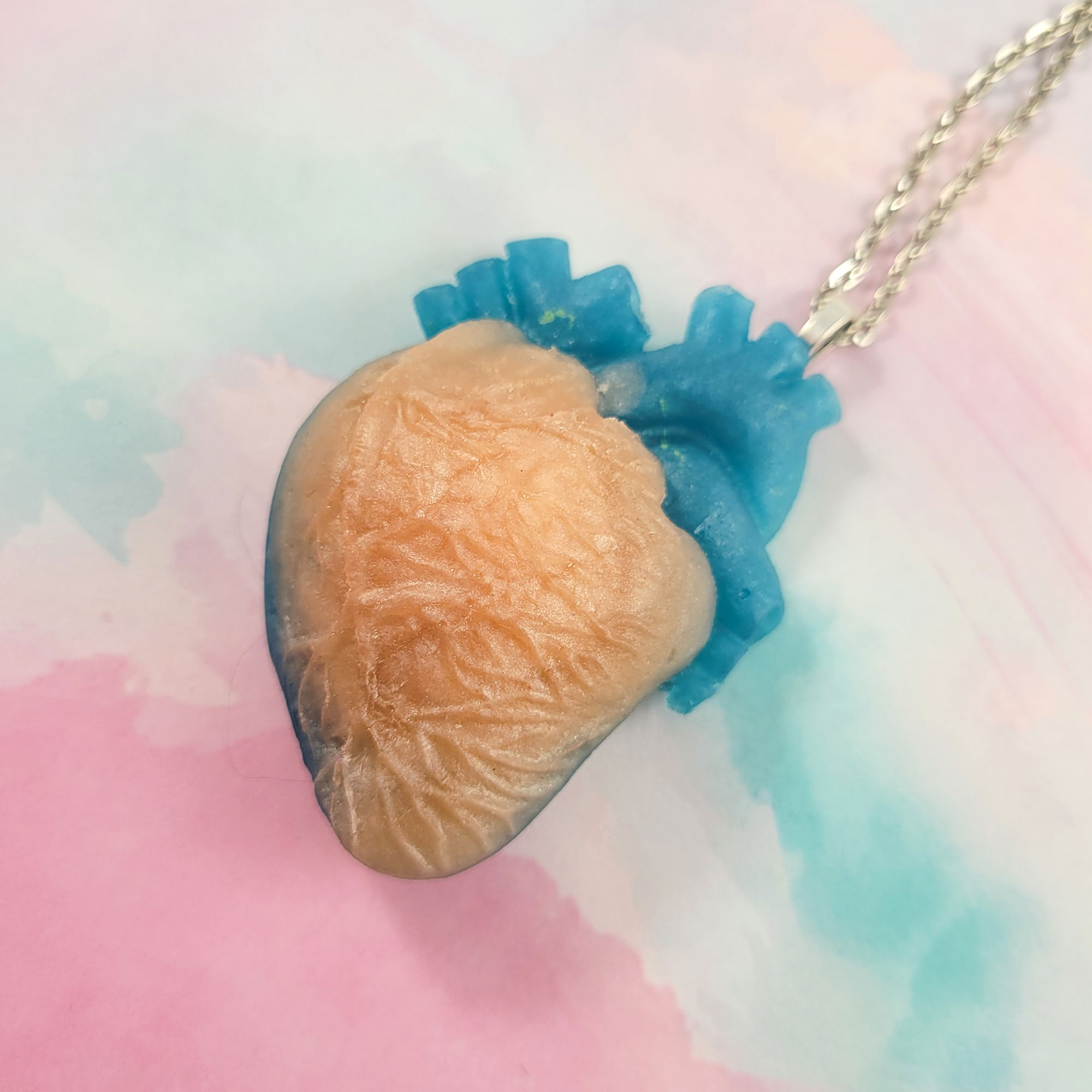 Skip a Beat Anatomical Heart Necklace in Peach & Blue by Wilde Designs