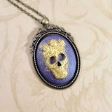 Sugar Skull Cameo Necklace in Gold and Purple by Wilde Designs