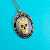 Sugar Skull Cameo Necklace in Gold and Purple by Wilde Designs