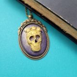 Sugar Skull Cameo Necklace in Gold and Purple by Wilde Designs