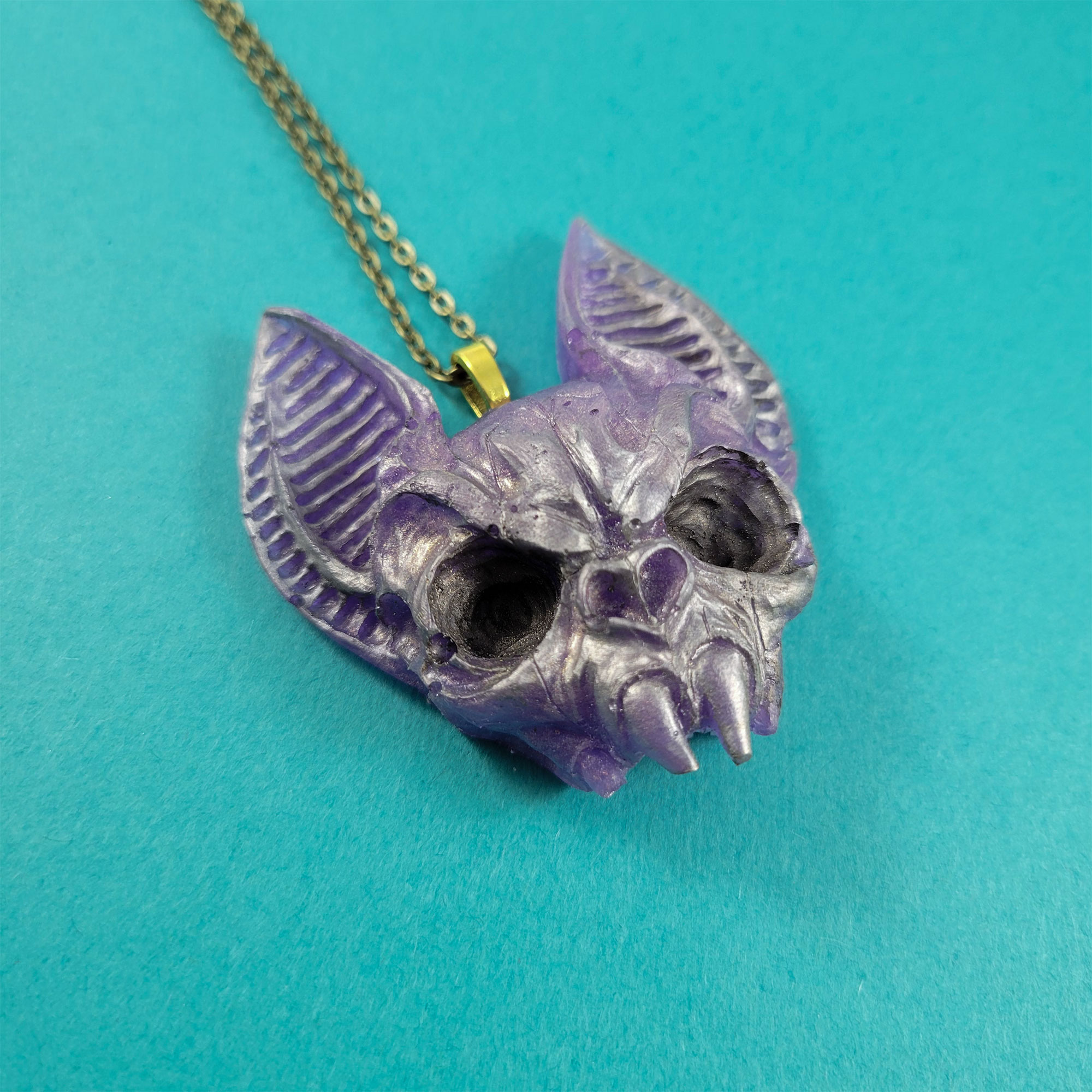 Flying Death Bat Skull Necklace by Wilde Designs