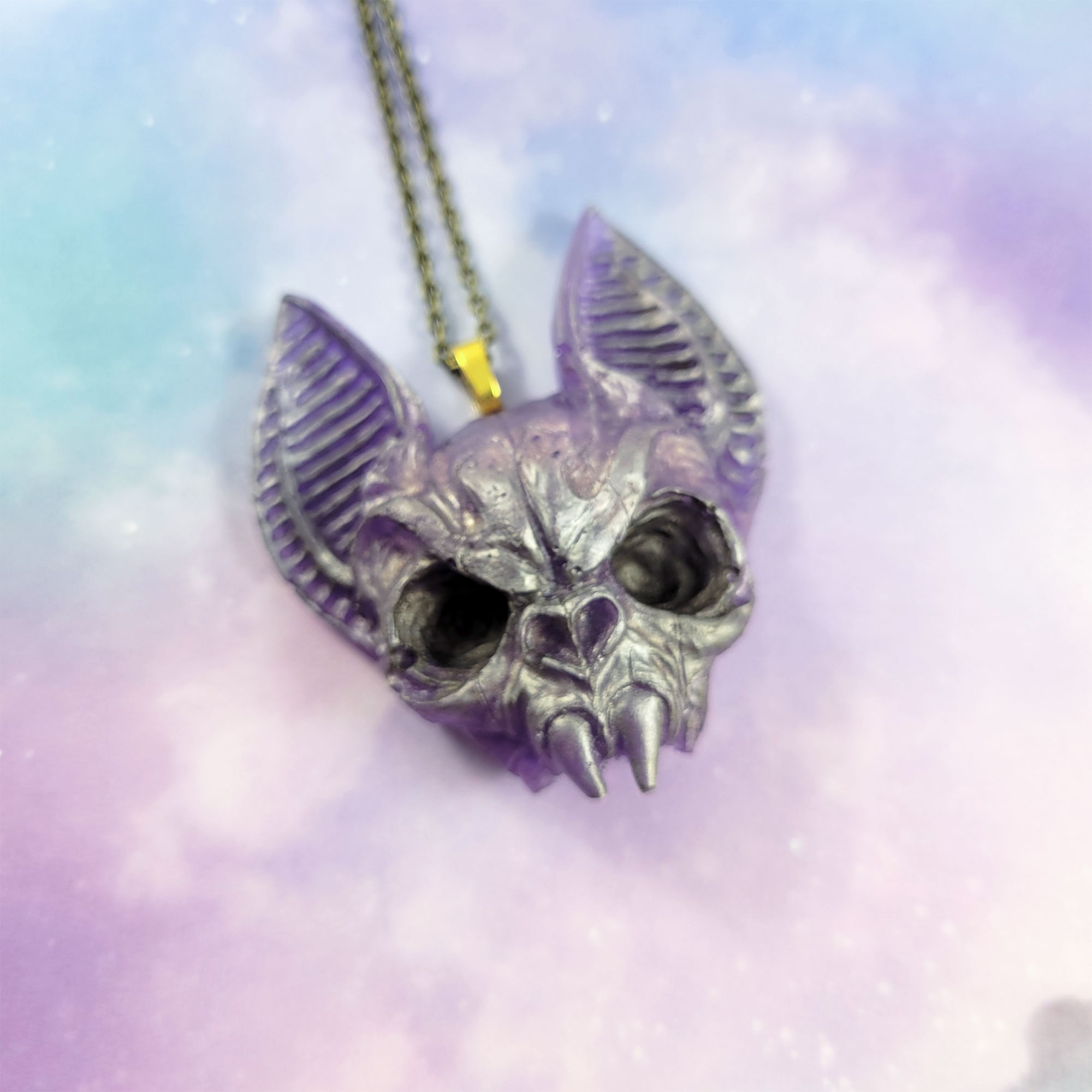 Flying Death Bat Skull Necklace by Wilde Designs