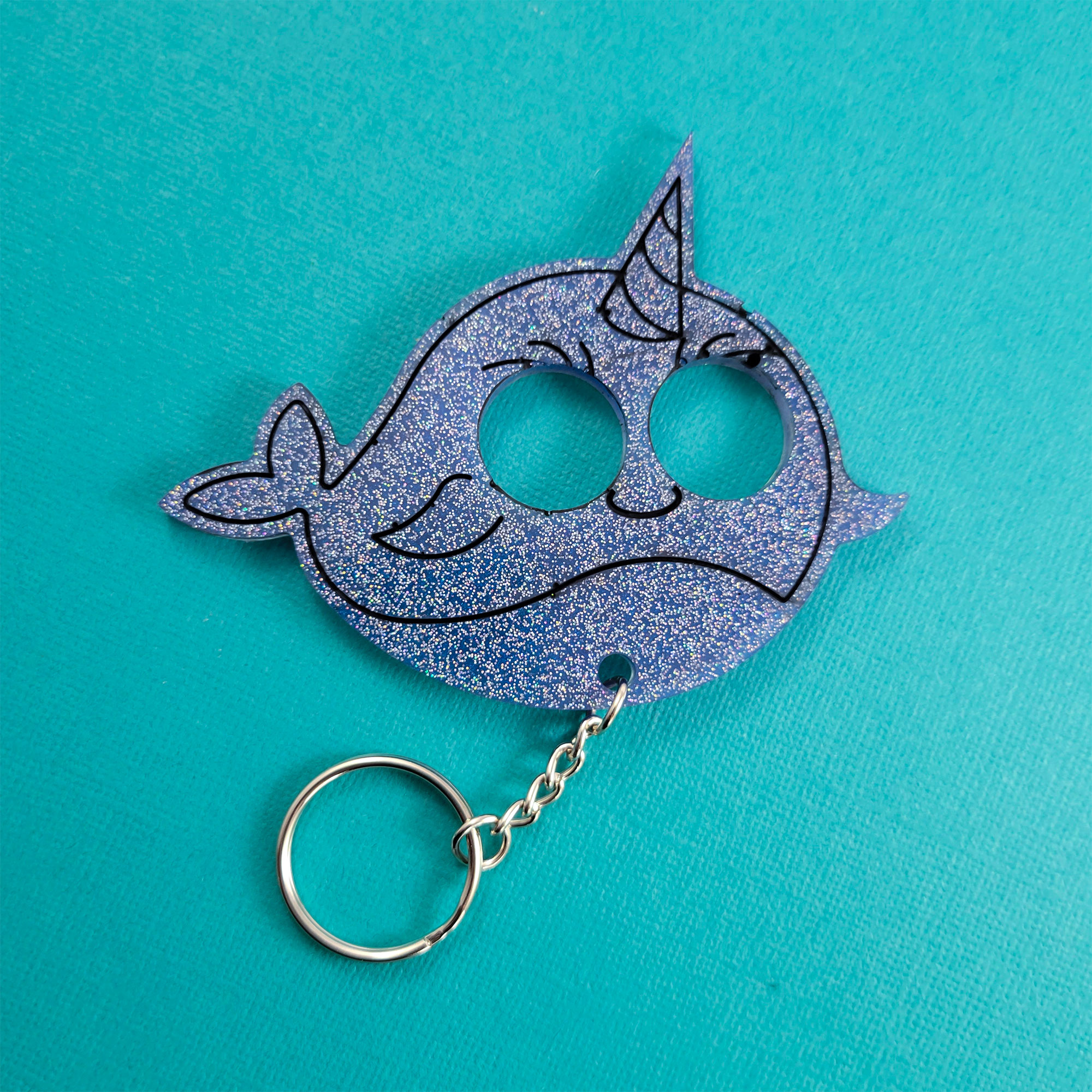 Glittery Blue Narwhal Safety Keychain by Wilde Designs
