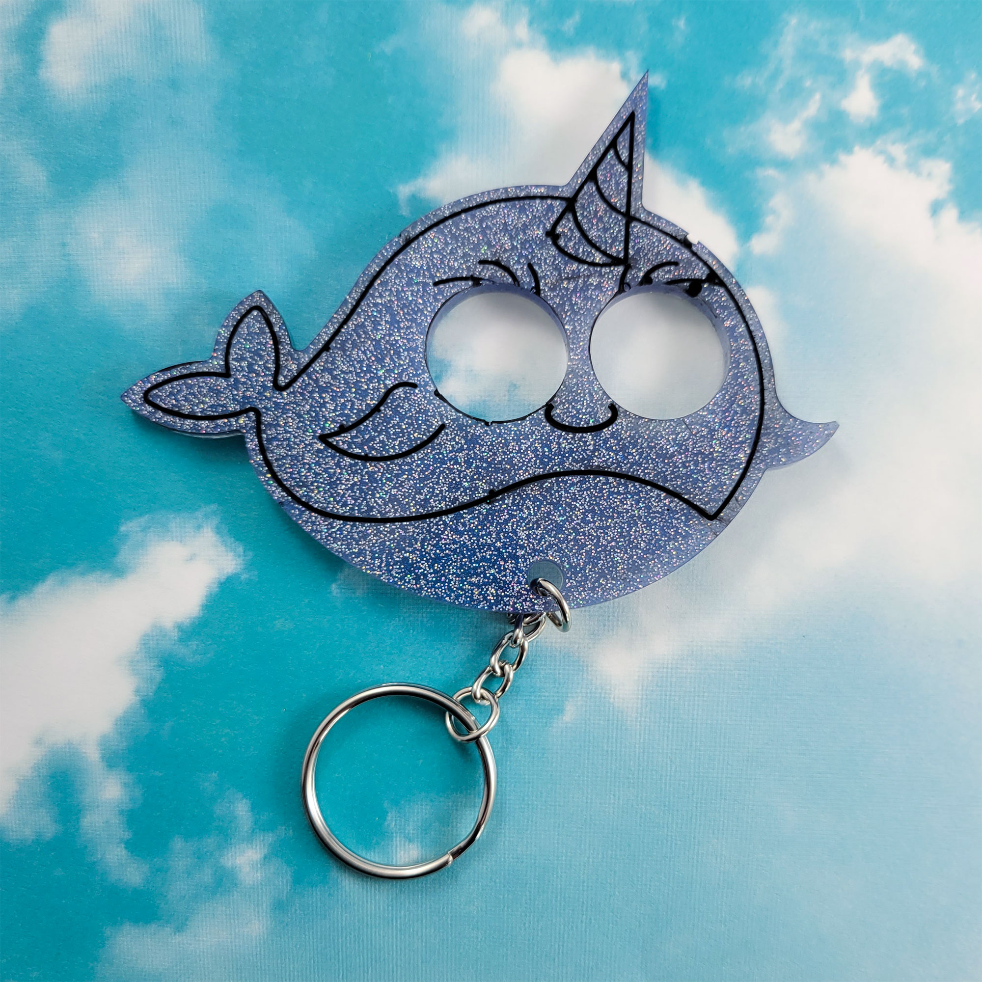 Glittery Blue Narwhal Safety Keychain by Wilde Designs