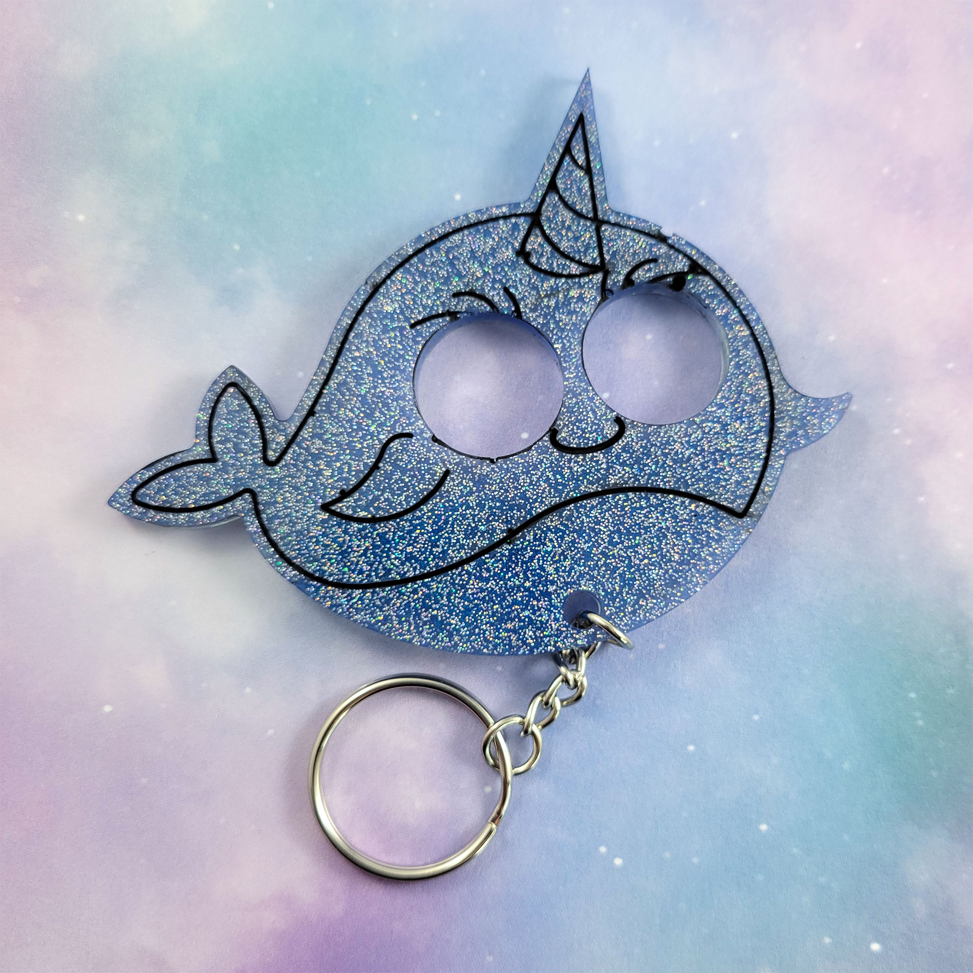 Glittery Blue Narwhal Safety Keychain by Wilde Designs
