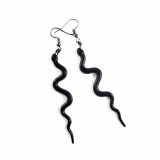 Long Black Textured Slithery Snake Earrings by Wilde Designs
