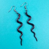 Long Black Textured Slithery Snake Earrings by Wilde Designs