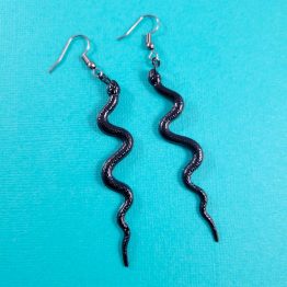 Long Black Textured Slithery Snake Earrings by Wilde Designs
