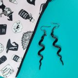 Long Black Textured Slithery Snake Earrings by Wilde Designs