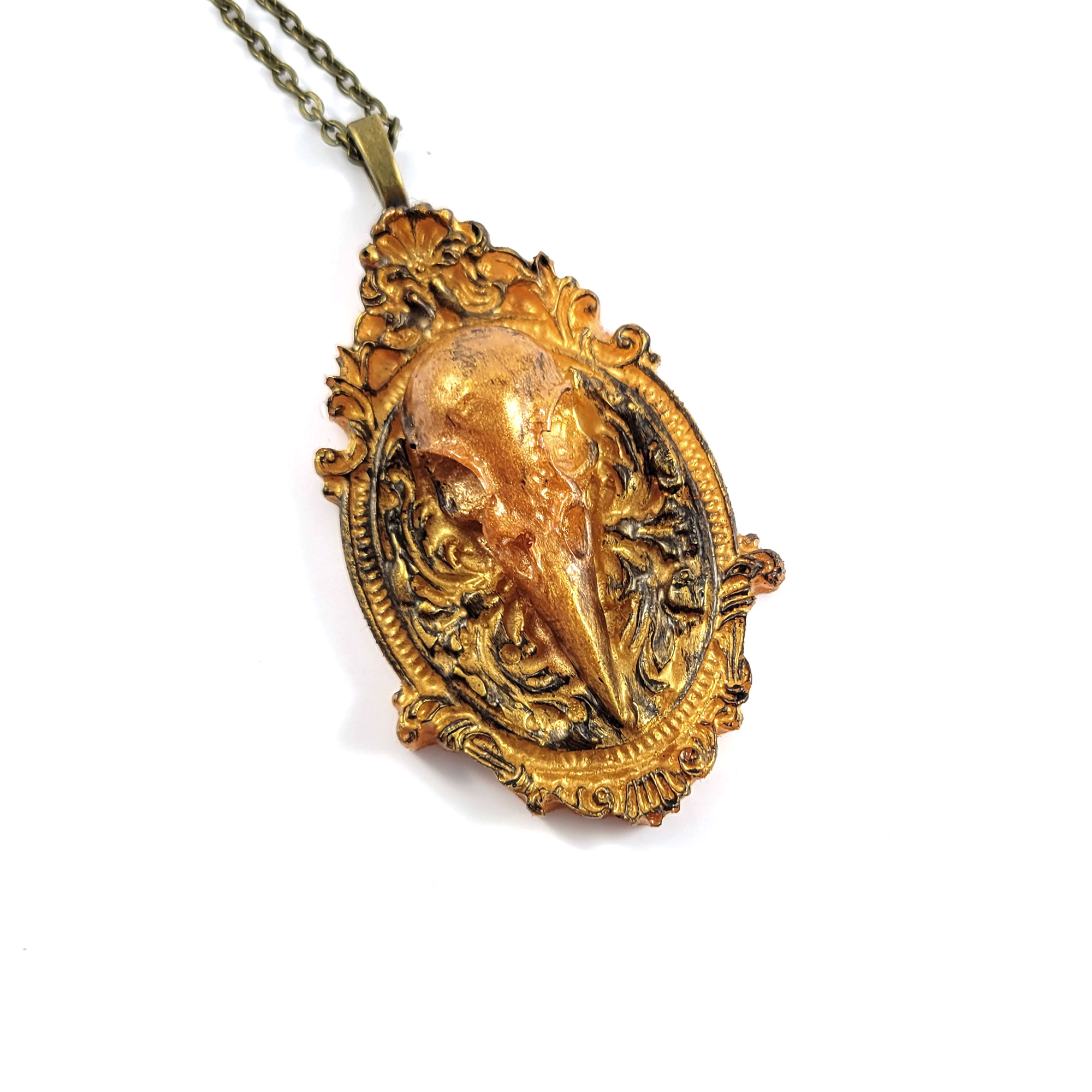 Raven Skull Cameo Necklace in Copper & Black by Wilde Designs