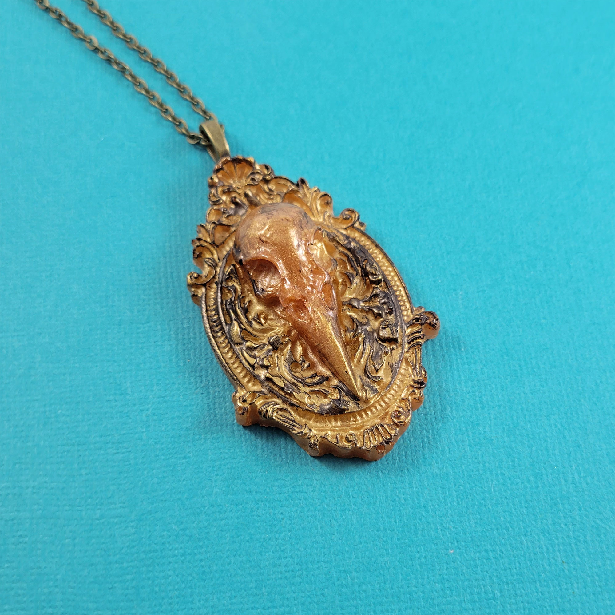 Raven Skull Cameo Necklace in Copper & Black by Wilde Designs