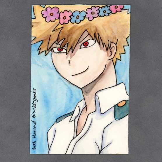 Flower Crown Bakugou Watercolor Card by Wilde Designs