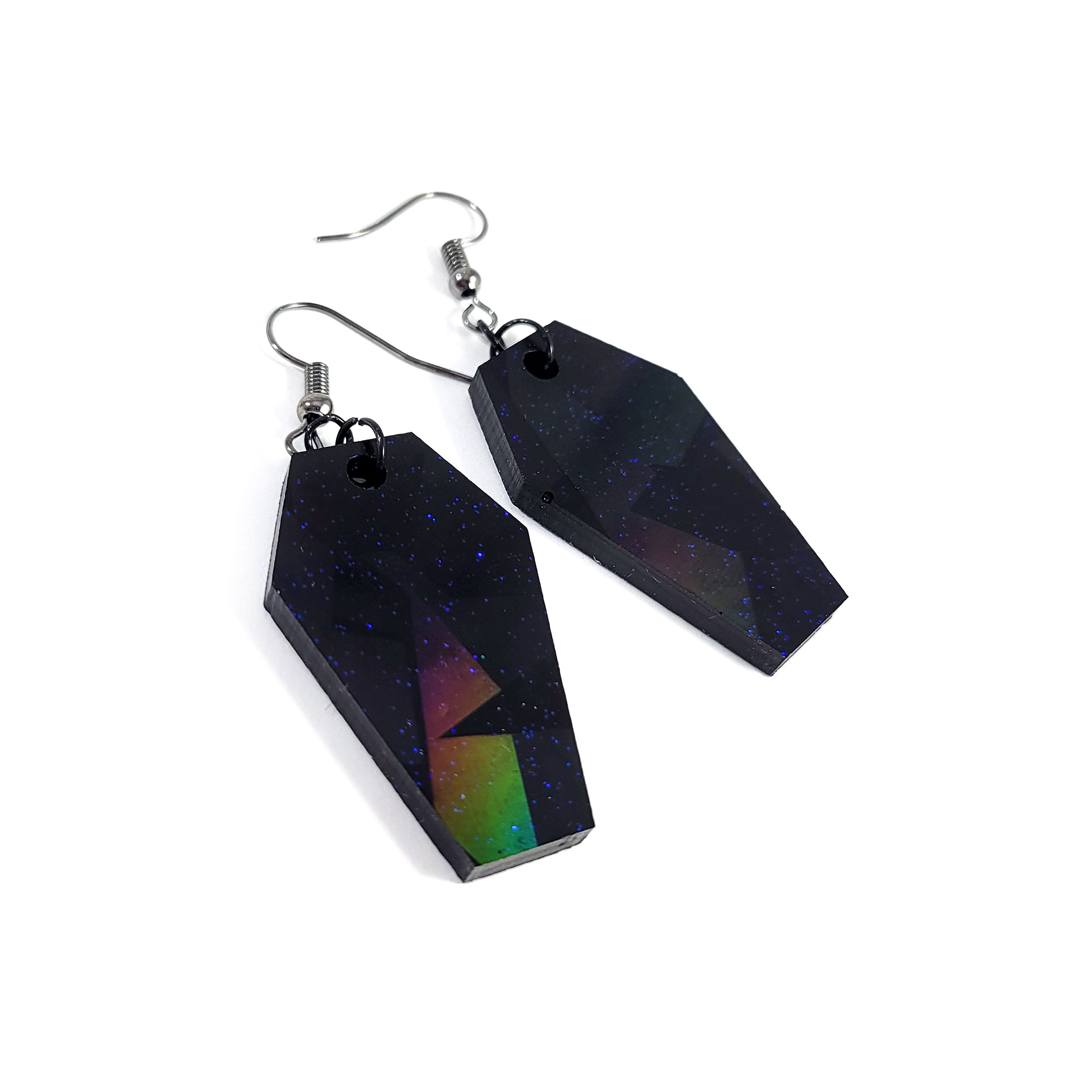 Black Holographic Mini Coffin Earrings by Wilde Designs