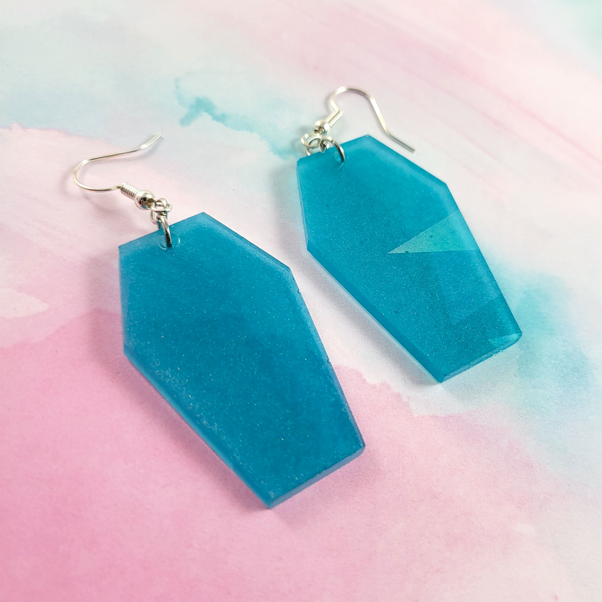 Teal Holographic Coffin Earrings by Wilde Designs