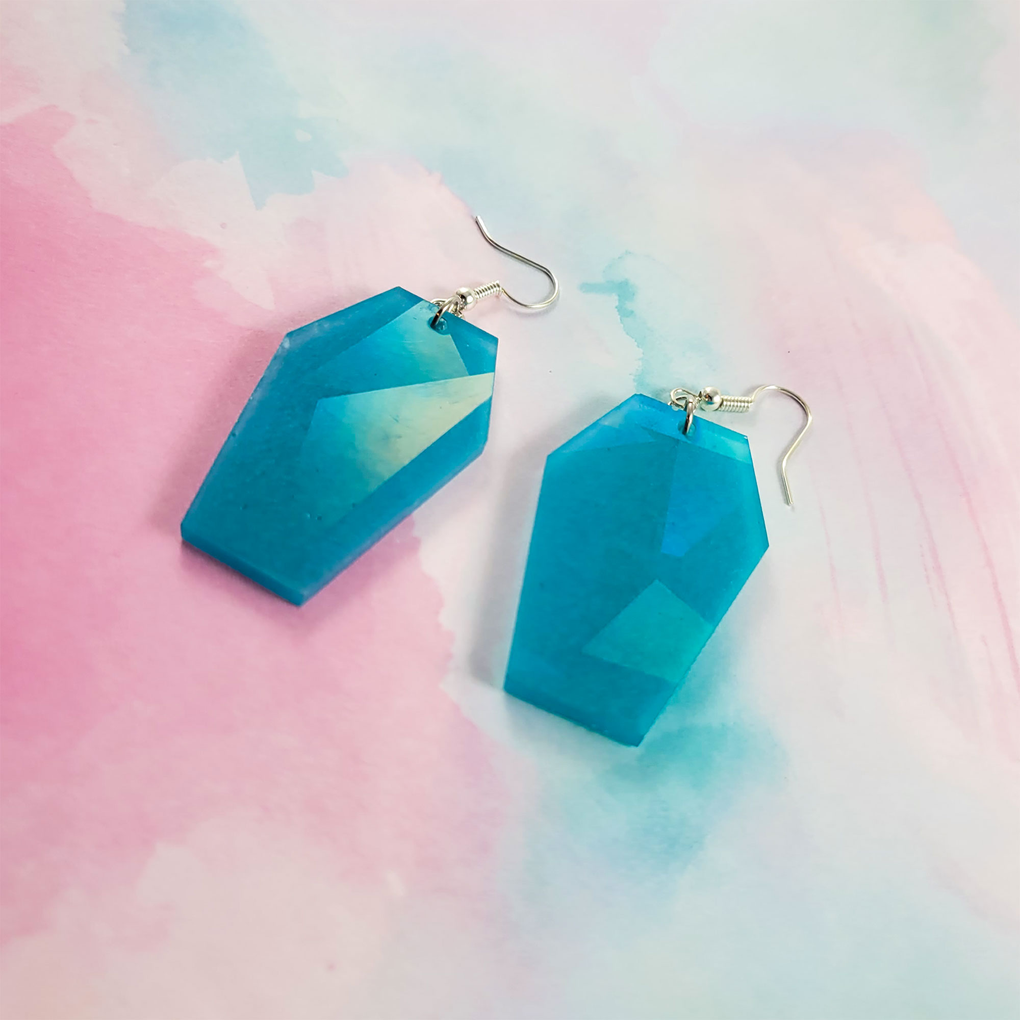 Teal Holographic Coffin Earrings by Wilde Designs