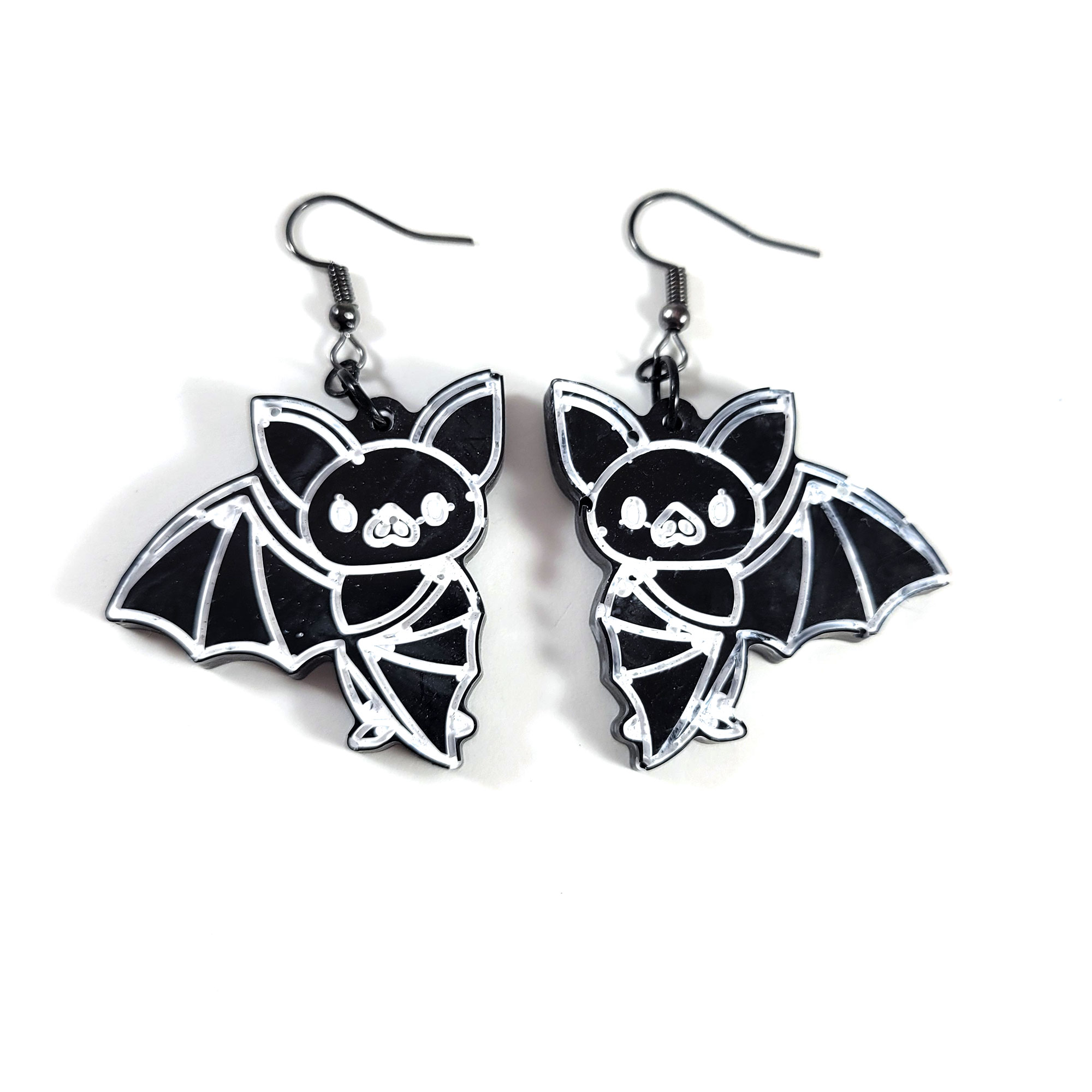 Black & White Flying Baby Bat Earrings by Wilde Designs